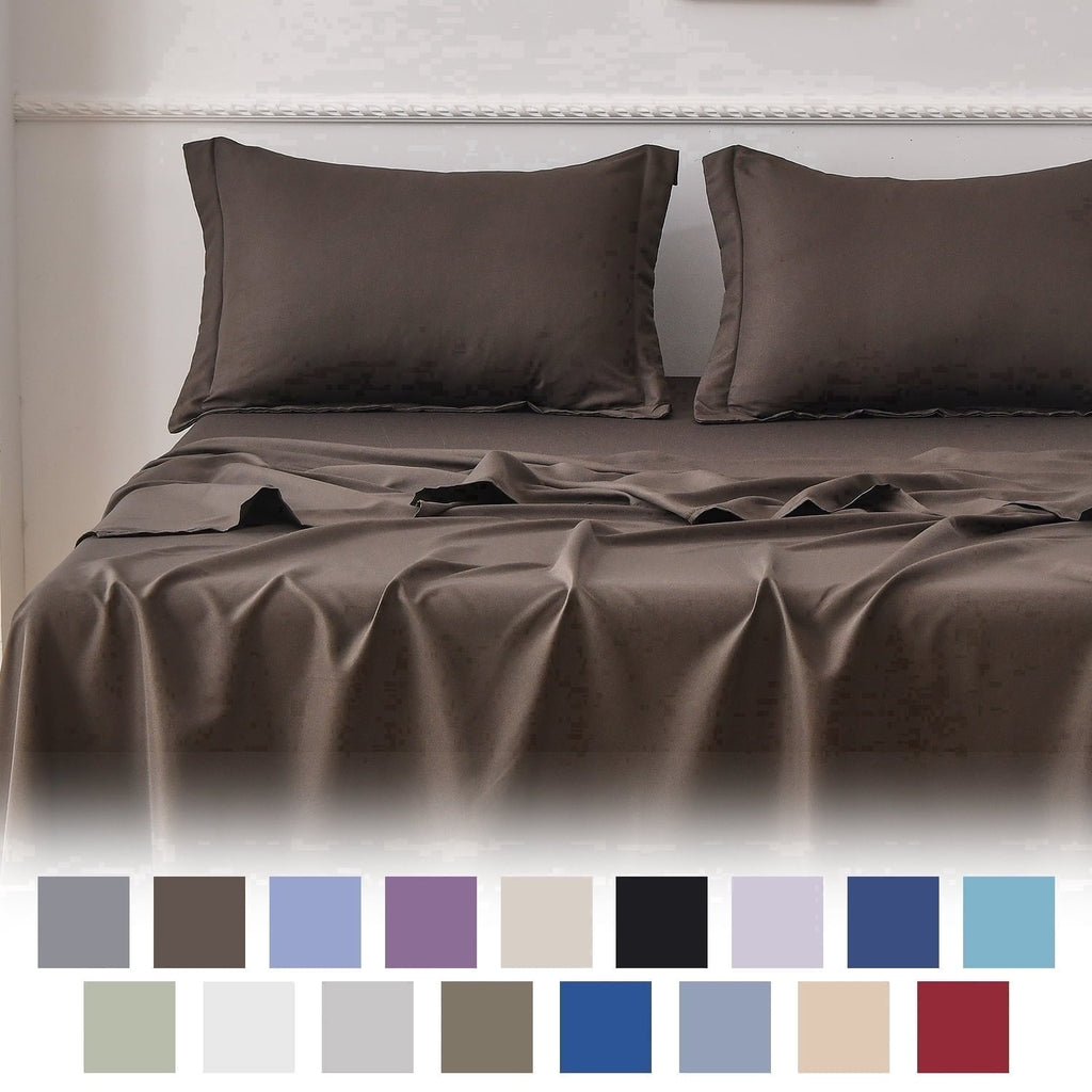 Jessy Home Bed Sheets Set 4 Piece Queen/Full Sheet Set Brown Gray Cotton Blend Fitted Sheet, Flat Sheet & 2 Pillowcases Bedding Set